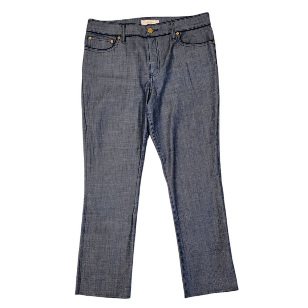 Tory Burch Women's Jeans High Rise Dark Blue Wash Gold Buttons Women's Size 30